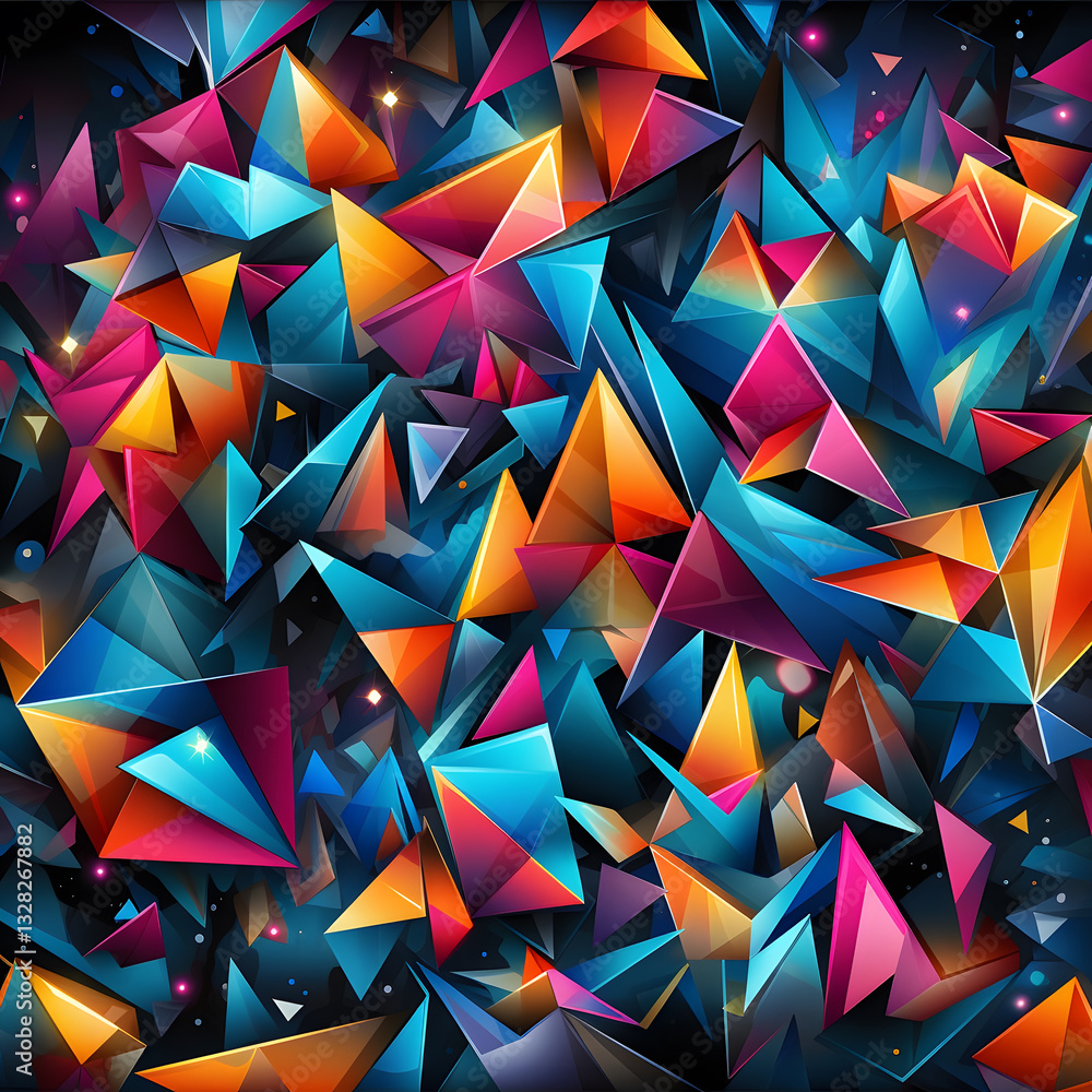 Abstract pattern with interlocking triangles in neon colors, designed in a maximalist style, featuring bold geometric shapes, high contrast, and a dynamic, eye-catching composition. Abstract pattern with interlocking triangles in neon colors, designed in a maximalist style, featuring bold geometric shapes, high contrast, and a dynamic, eye-catching composition.