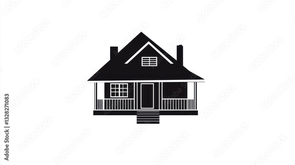 Simple Black Silhouette of a House with Porch Simple Black Silhouette of a House with Porch