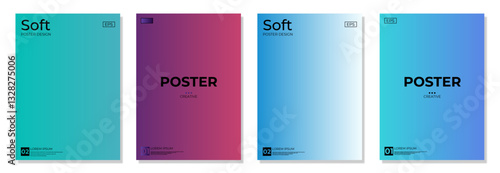 Modern gradient poster background vector set. Minimalist cover template with vibrant perspective geometric prism shapes in motion. Ideal design for ad, cover, web, social media, cover, banner