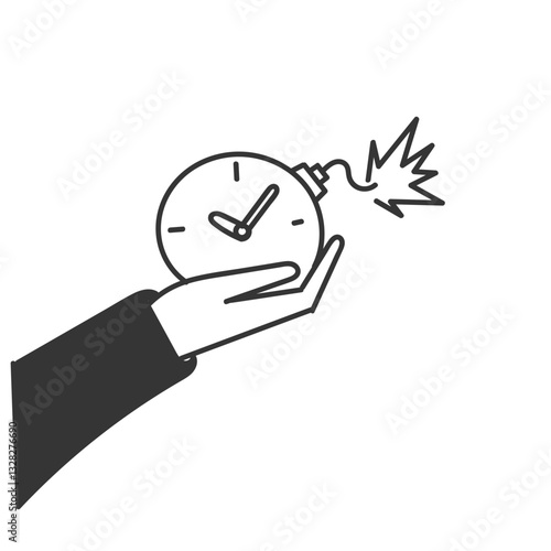 hand drawing doodle hand holding clock bomb explosion