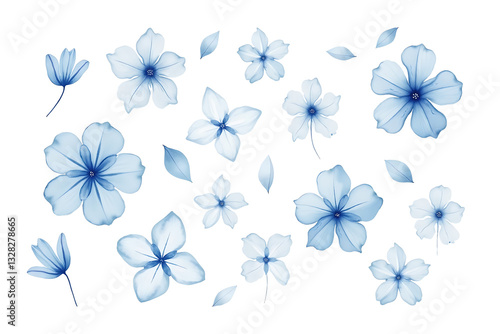 Elegant Blue Watercolor Flowers Clipart for Digital Designs and Prints