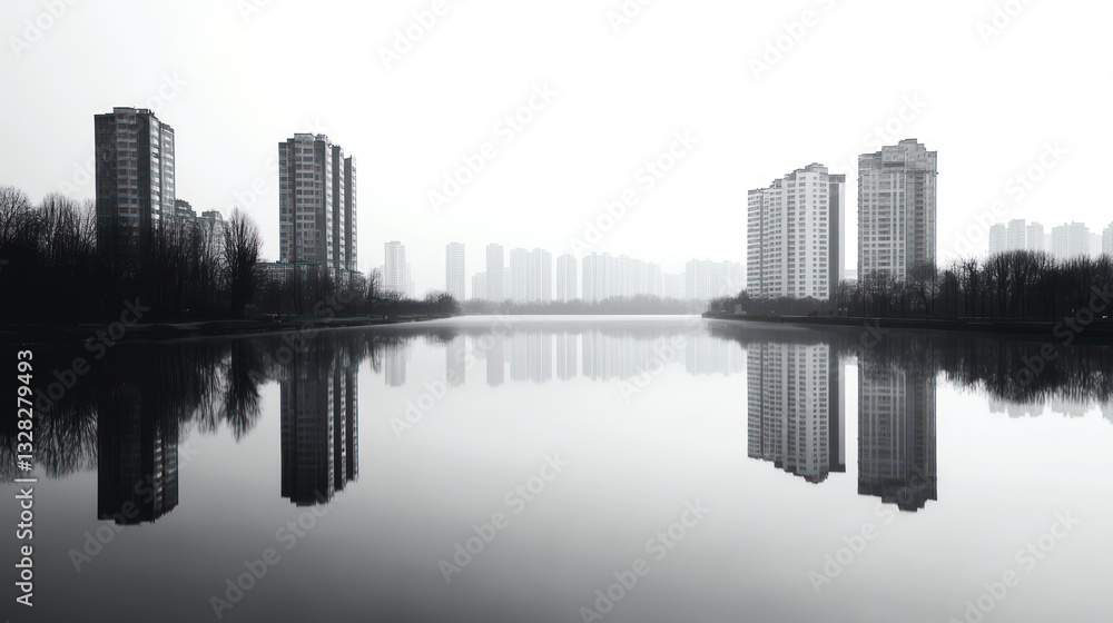 Fototapeta premium Calm city reflected in still water
