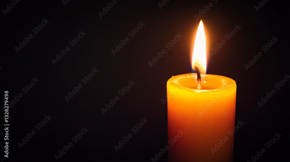Bright orange candle glowing softly in dark, creating warm ambiance Bright orange candle glowing softly in dark, creating warm ambiance