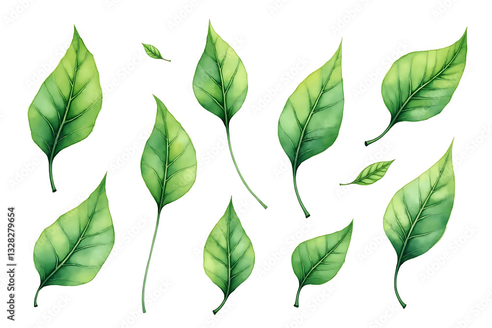 Naklejka premium Watercolor Green Leaves Clipart | Botanical Foliage PNG