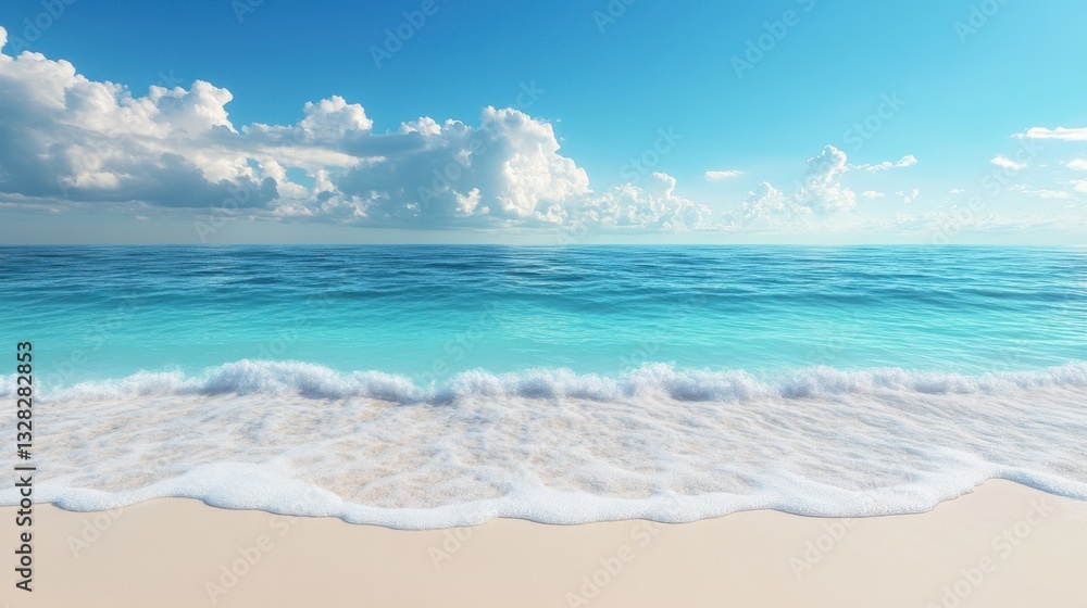 3D serene beach with crystal-clear turquoise water, 3D serene beach with crystal-clear turquoise water,