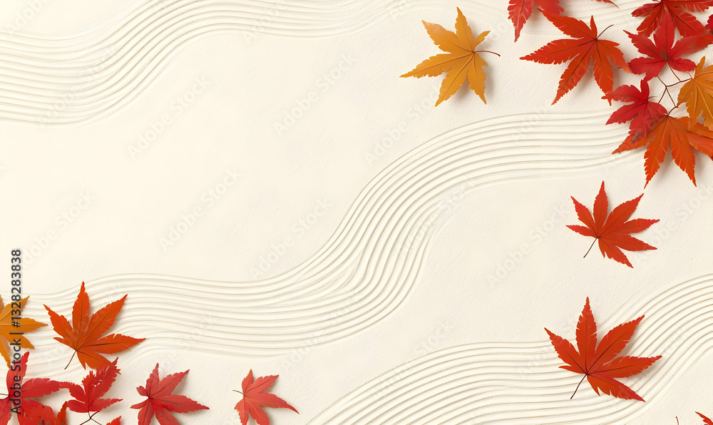 Vibrant Autumn Leaves on Soft White Background with Gentle Curves Vibrant Autumn Leaves on Soft White Background with Gentle Curves