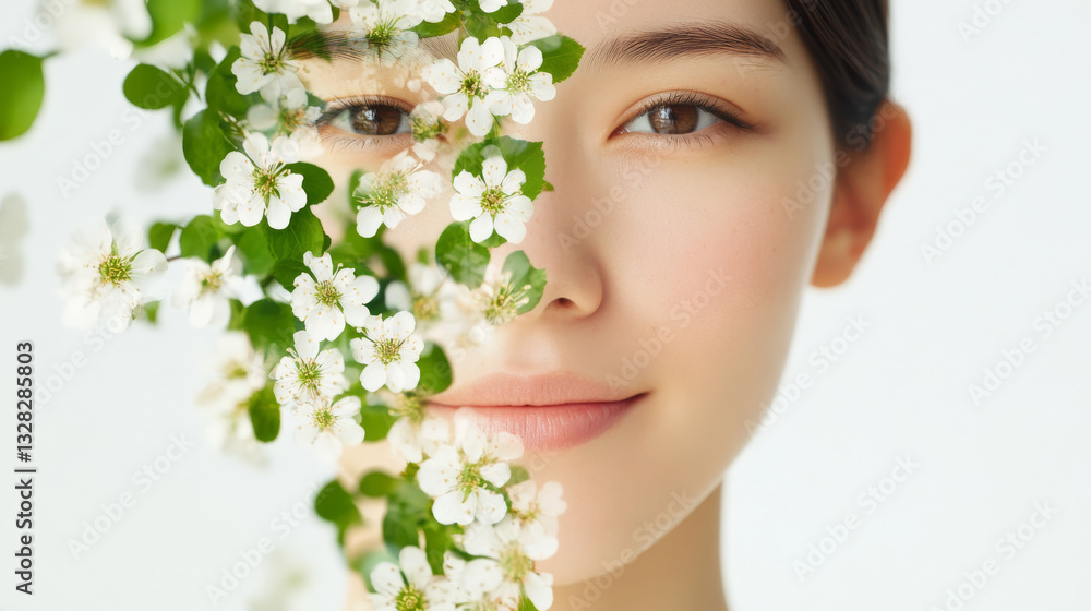 serene portrait of woman with flowers, symbolizing beauty and nature serene portrait of woman with flowers, symbolizing beauty and nature