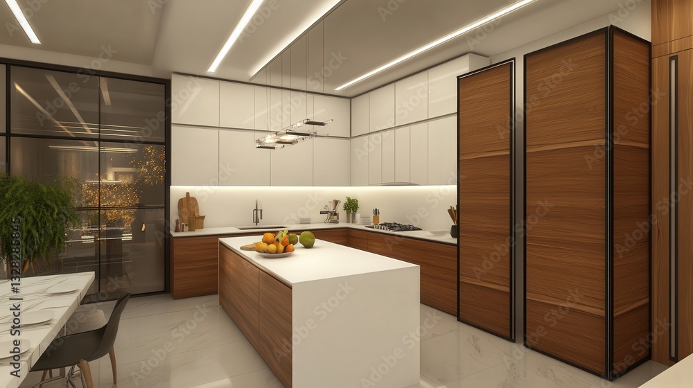 stylish kitchen with white countertops and a folding screen placed near a white wall, creating a modern and functional layout stylish kitchen with white countertops and a folding screen placed near a white wall, creating a modern and functional layout