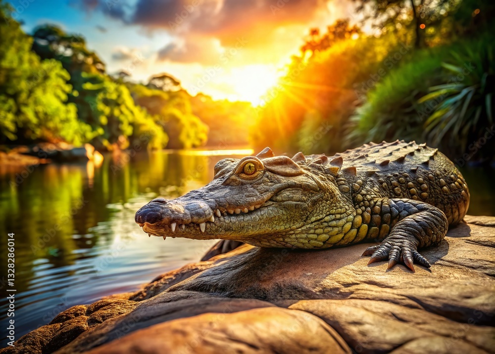 Fototapeta premium Powerful Crocodile by the River: Dramatic Wildlife Photography