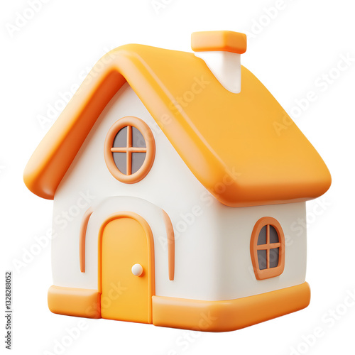 Cute 3D Rendered Orange House Emoji Symbol Isolated on White Background