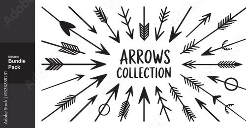 Arrows Collection Vector Illustration: Hand-Drawn Tribal Arrow Set, Decorative Boho Style Design Elements for Graphic Projects