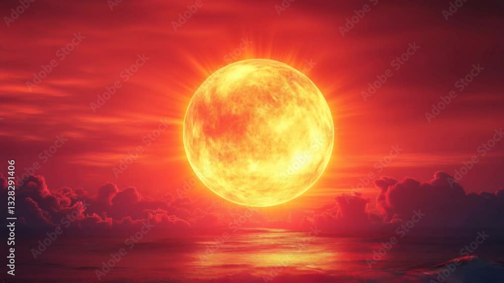 Stunning Sunrise Over Calm Ocean with Vibrant Orange Sky Stunning Sunrise Over Calm Ocean with Vibrant Orange Sky
