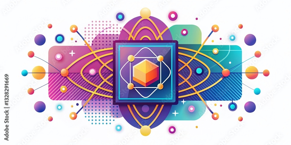 Obraz premium Quantum Computing: Futuristic Technology Flat Design Illustration