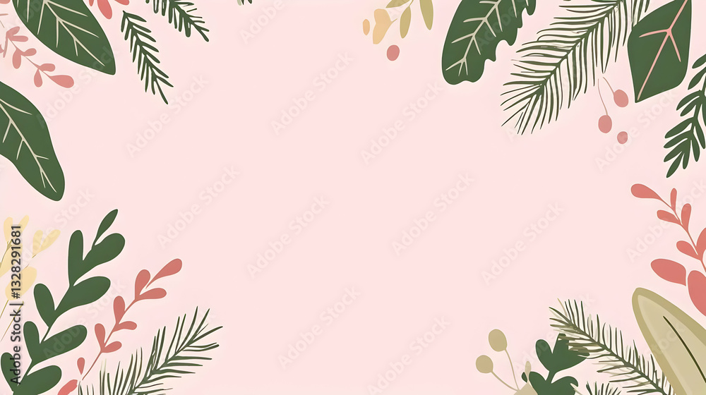 Elegant Floral Frame Design with Soft Pink Background and Greenery Elegant Floral Frame Design with Soft Pink Background and Greenery