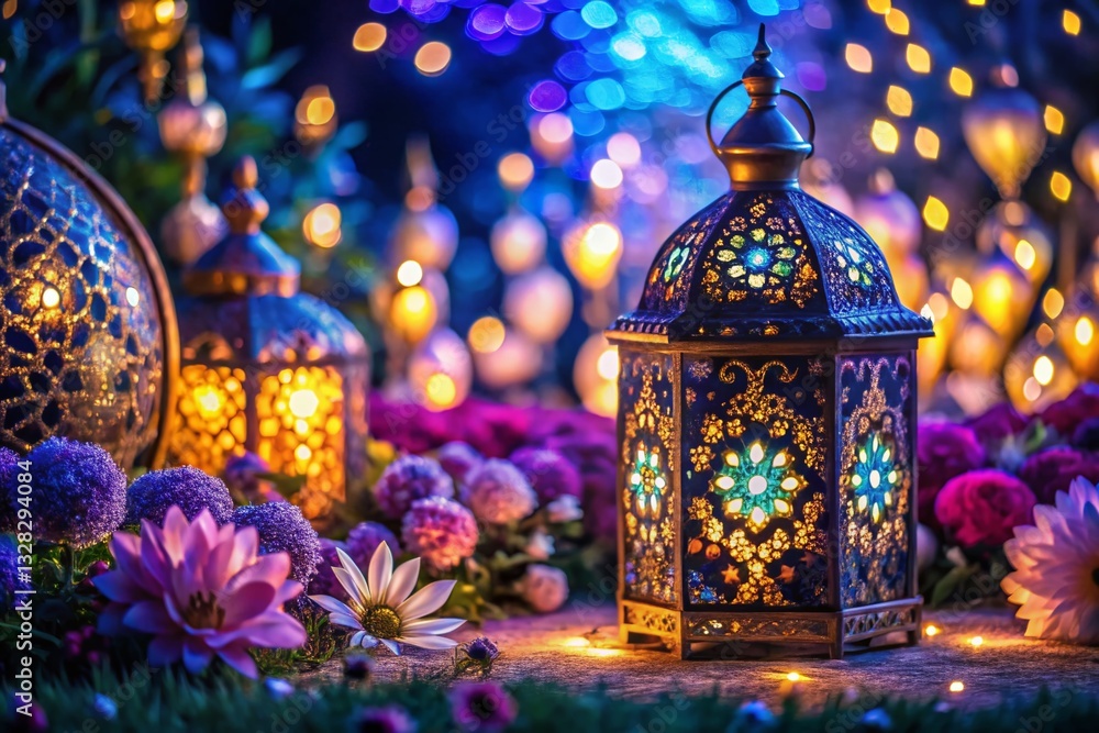 Obraz premium Ramadan Kareem Night Background: Elegant Floral Pattern Design