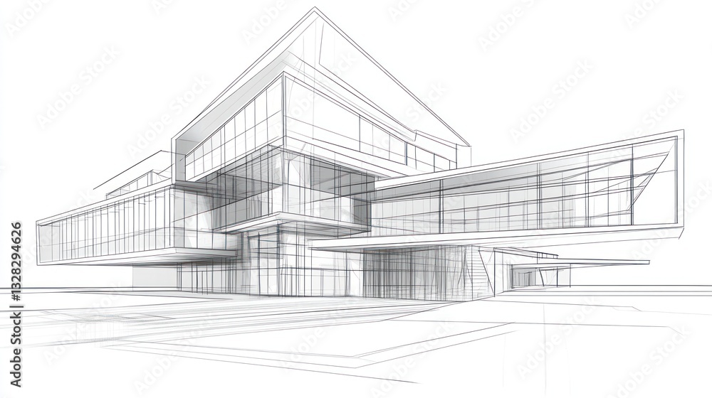 Architectural Modern Building Sketch, 3D Model, Urban Design, Background Architectural Modern Building Sketch, 3D Model, Urban Design, Background
