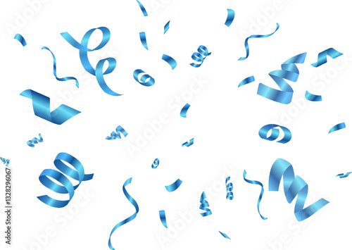 blue confetti and ribbon background vector