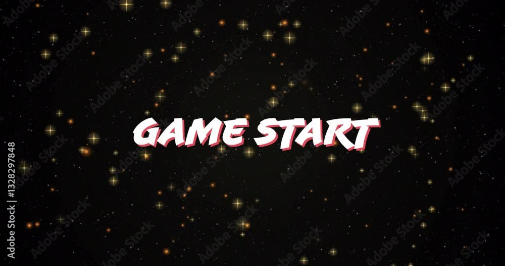 Animation of Game Start text over starry night sky background Animation of Game Start text over starry night sky background