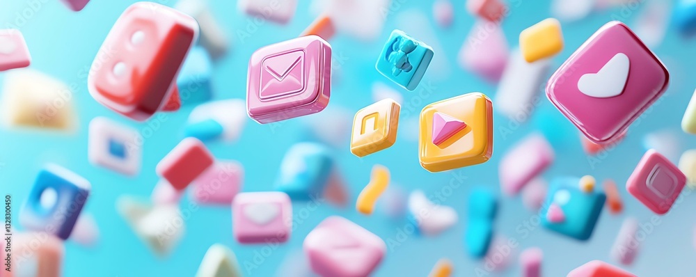 A creative representation of floating social media icons in vibrant colors. This visually engaging image captures the essence of modern connectivity and digital communication. A creative representation of floating social media icons in vibrant colors. This visually engaging image captures the essence of modern connectivity and digital communication.