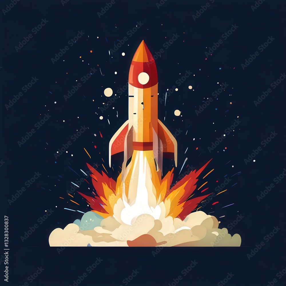 Fototapeta premium an AI Image Generator, Colorful Rocket Launch With Fiery Explosion