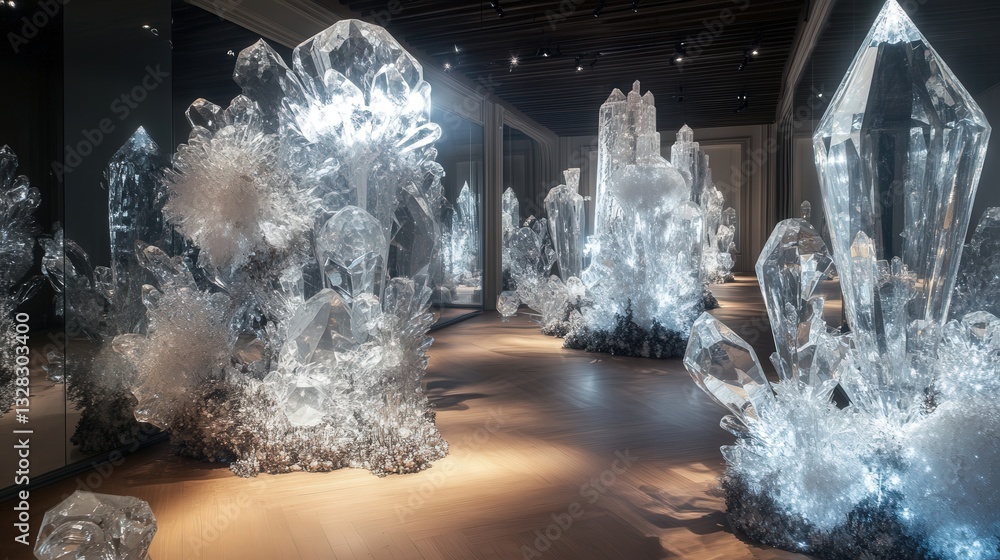 Fototapeta premium room filled with delicate glass-like crystal sculptures