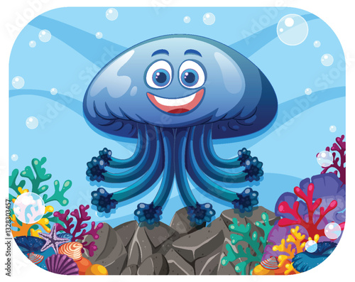 Smiling Jellyfish in Vibrant Coral Reef