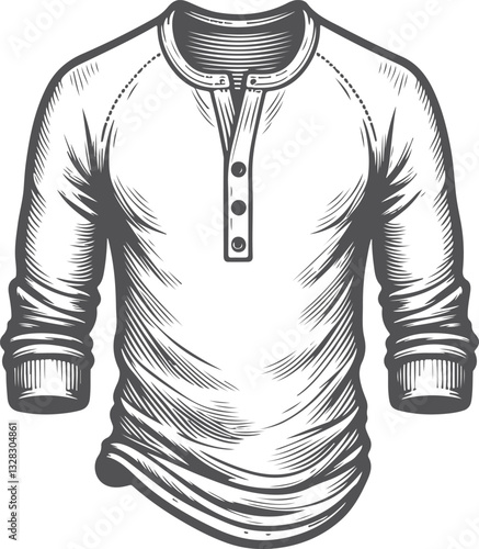 Henley shirt long sleeve And short sleeve technical fashion illustration template.