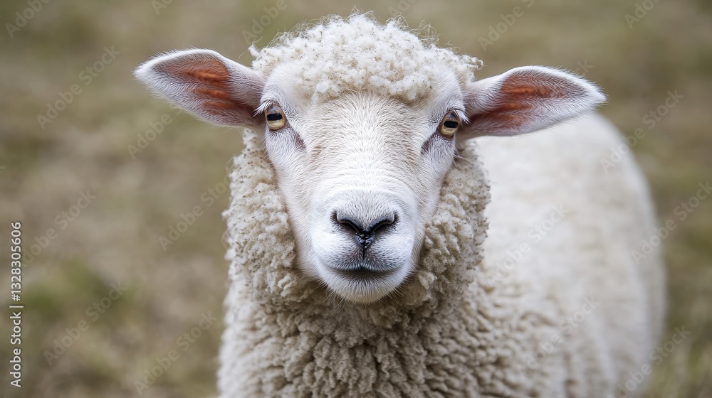 A close-up of a sheep with a fluffy coat, looking directly at the camera. A close-up of a sheep with a fluffy coat, looking directly at the camera.