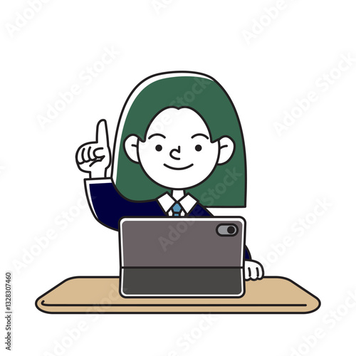 タブレット端末で学習をする笑顔の子供のベクターイラスト