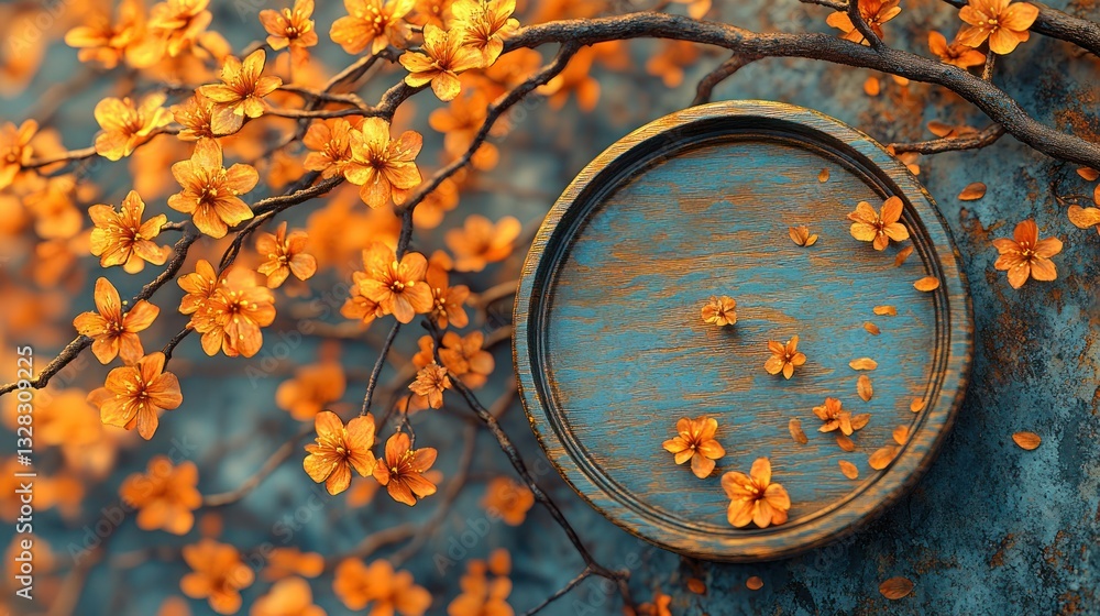 Obraz premium Floral wooden round tray