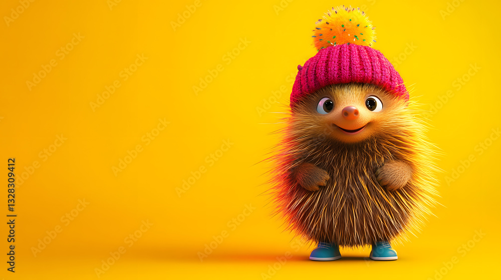 Fototapeta premium cartoon character cute Porcupine wearing Hat