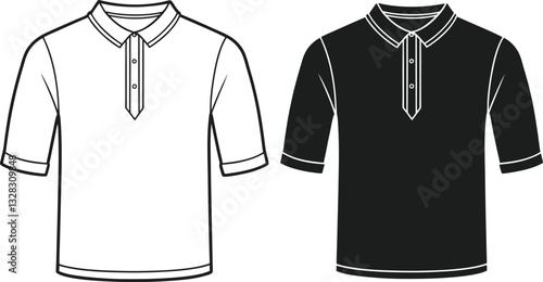 Henley shirt long sleeve And short sleeve Technical Drawing Flat Drawing Template.