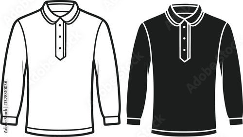 Henley shirt long sleeve And short sleeve Technical Drawing Flat Drawing Template.
