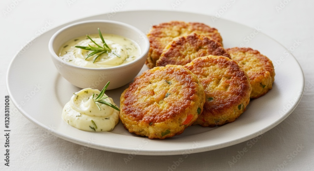 Delicious Golden Brown Crab Cakes with Creamy Herb Dipping Sauce Delicious Golden Brown Crab Cakes with Creamy Herb Dipping Sauce