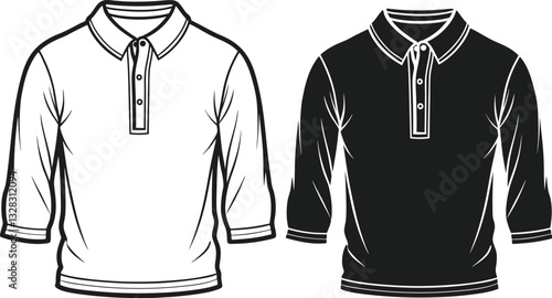 Henley shirt long sleeve and short sleeve, Technical Drawing Flat Drawing Template.
