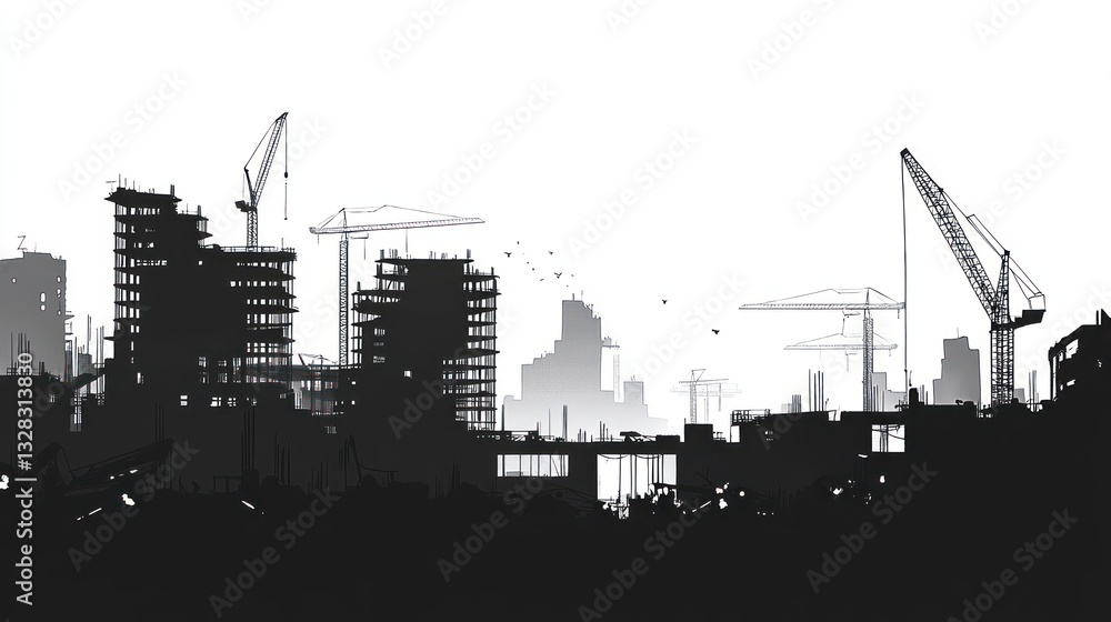 Obraz premium Urban Construction Site Silhouettes