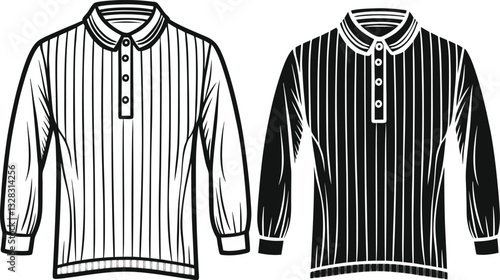 Henley shirt long sleeve and short sleeve, Technical Drawing Flat Drawing Template.