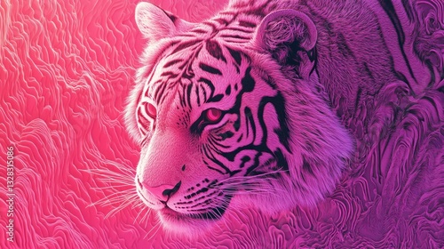 Wallpaper Mural Pink Tiger Portrait, Fierce Gaze, Abstract Background, Wildlife Art Torontodigital.ca