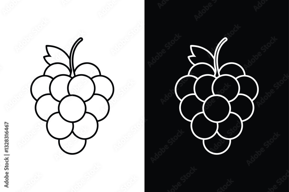 Fototapeta premium Grape Icon Silhouette. Stylish Black & White Fruit Vector Design