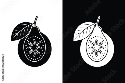 Guava Silhouette Illustration. Premium Vector Icon in Black & White