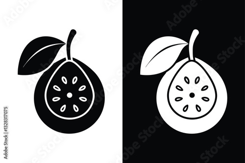 Guava Silhouette Vector. High-Quality Black and White Fruit Icon