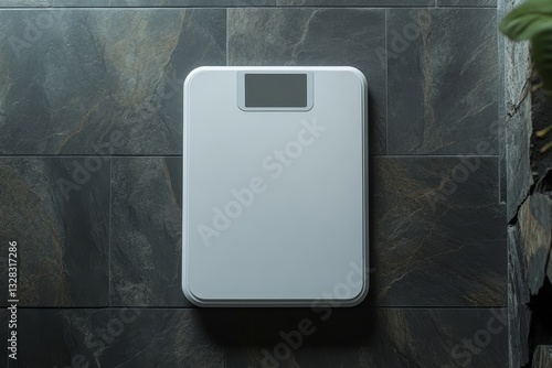 Modern White Bathroom Scale on Dark Tile Floor Minimalist Design Home Decor Weight Health Wellness  