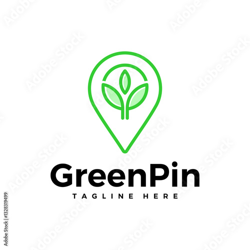 Pin location with leaf. Green area logo concept isolated on white background