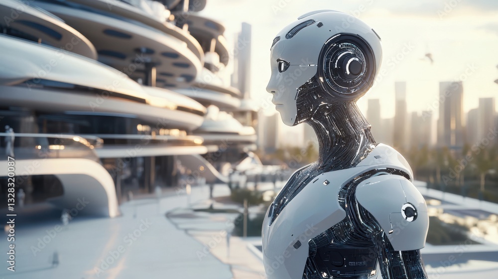 Fototapeta premium Advanced AI robot designing and constructing complex
