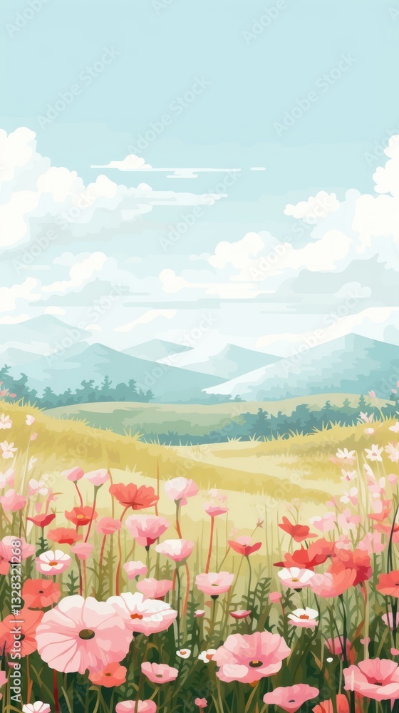 Fototapeta premium Cross stitch flower field wallpaper landscape outdoors nature.