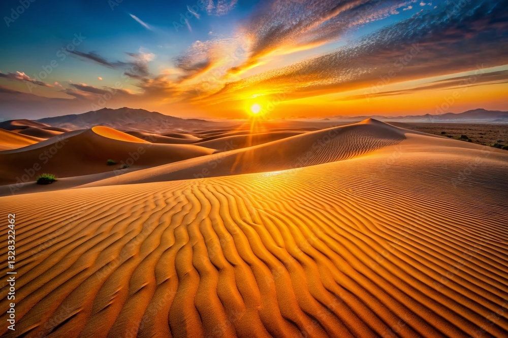 Naklejka premium Rub' al Khali Desert, UAE: Stunning Sand Ripple Patterns at Sunrise
