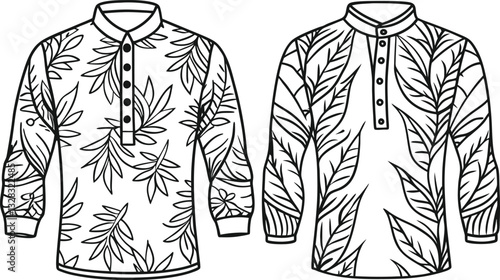 Henley shirt long sleeve and short sleeve, Technical Drawing Flat Drawing Template.