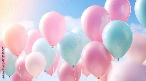 Wallpaper Mural A 3D rendering of pastel balloons floating against a soft pink background, with ample copy space for a birthday party celebration design. Torontodigital.ca