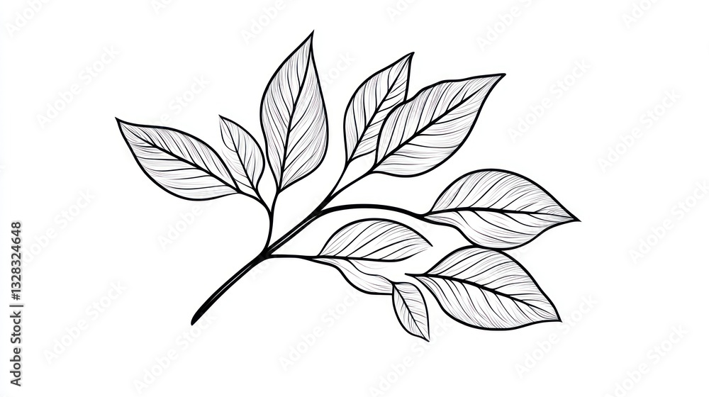 Fototapeta premium Simple line art branch with leaves