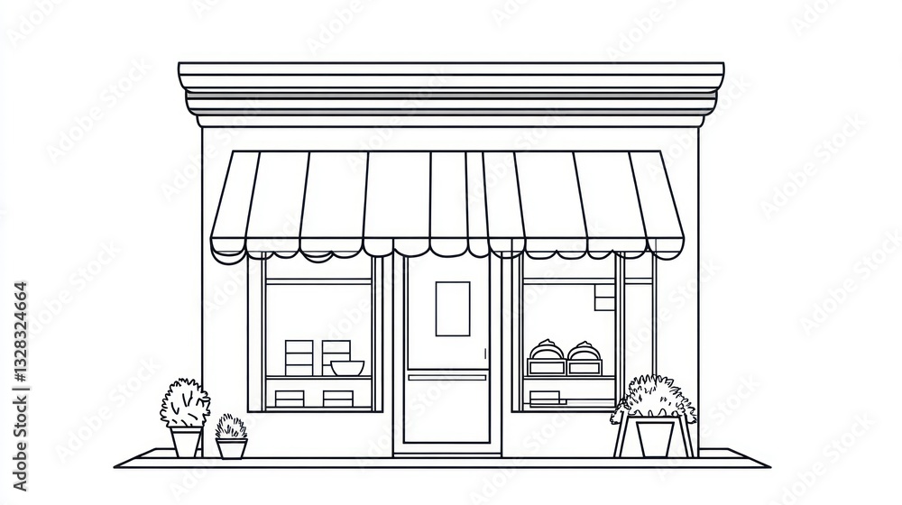 Fototapeta premium Simple storefront illustration, bakery shop front, vector graphic, retail business